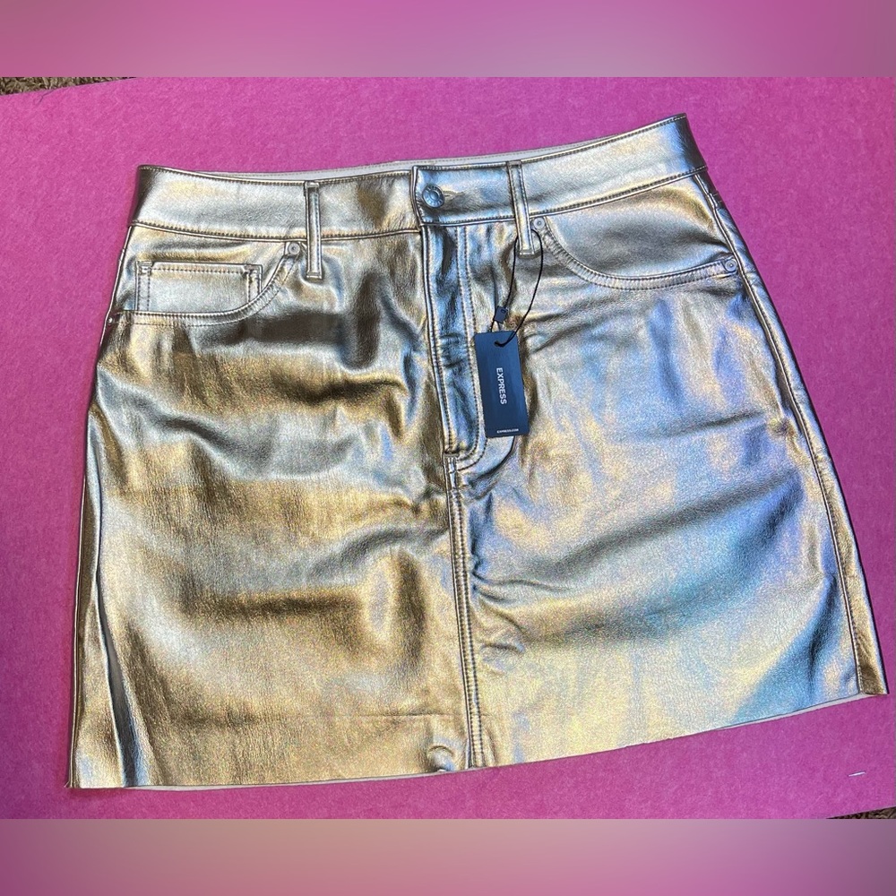 Express Shimmering Gold Mini Skirt